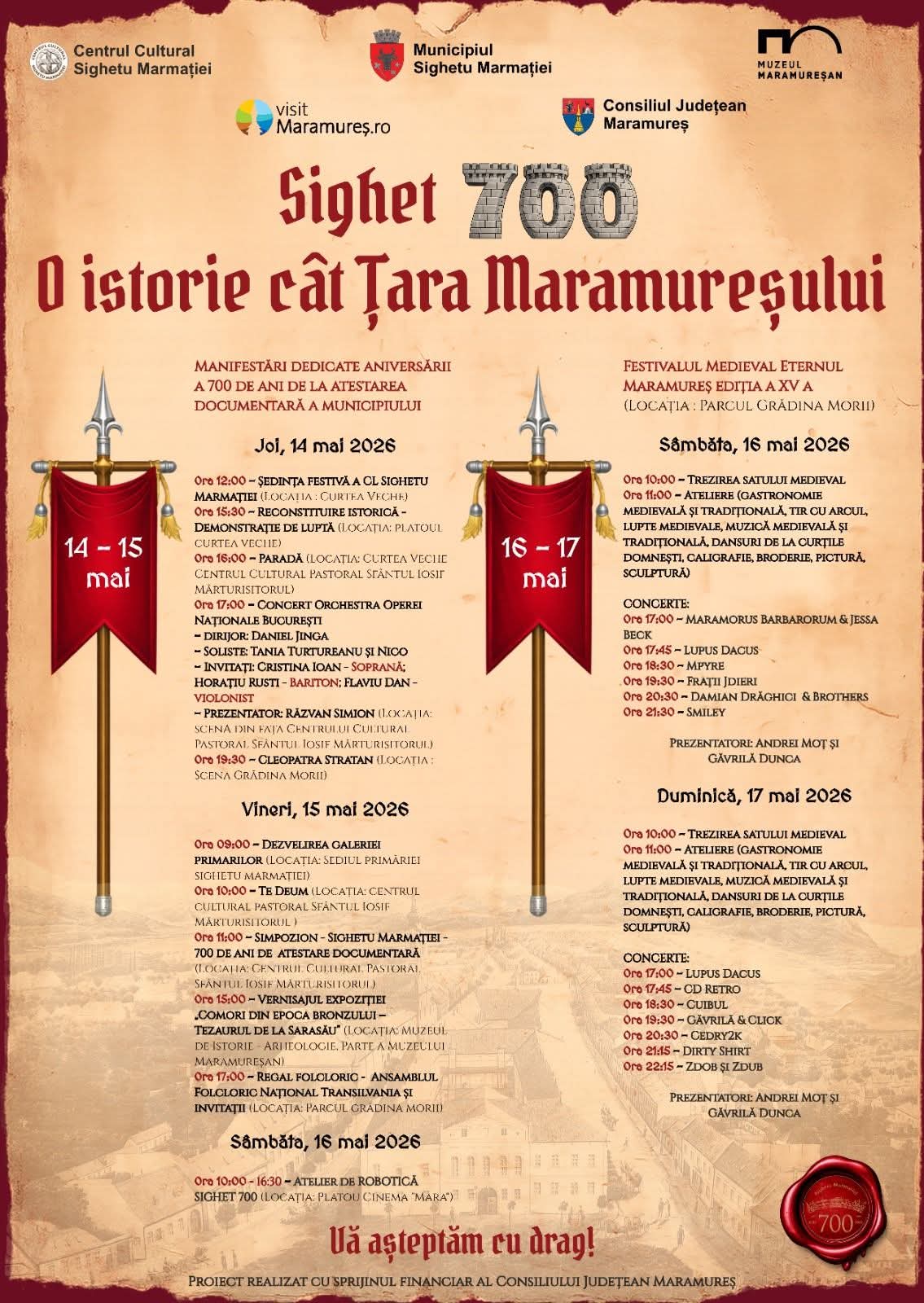 Sighetu Marmației, Maramureș, sărbătorește 700 de ani de atestare documentară: patru zile de evenimente culturale și spectacole grandioase!