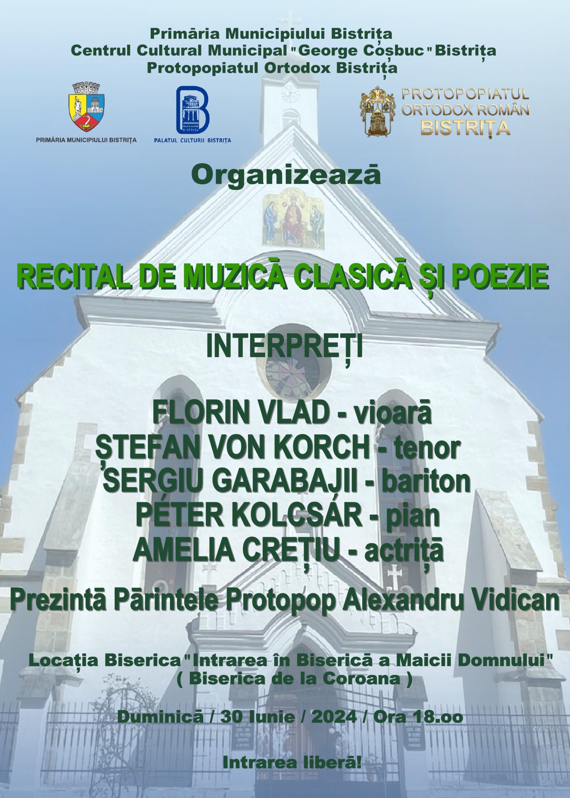 Recital de muzică clasică și poezie, la Biserica de la Coroana din Bistrița