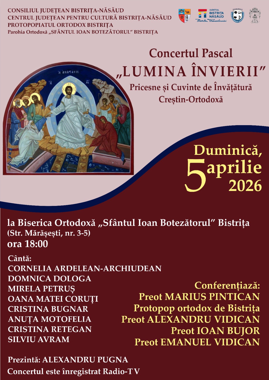 Bistrița își celebrează credința și tradiția prin concertul pascal „Lumina Învierii”: pricesne, meditații spirituale și reflecții teologice într-un eveniment de excepție, duminică, 5 aprilie!