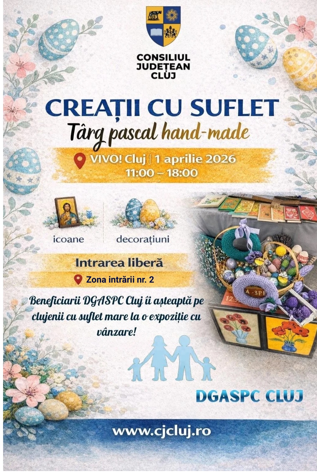 Târg pascal de creații hand-made, organizat de Consiliul Județean Cluj: eveniment dedicat incluziunii sociale și solidarității!