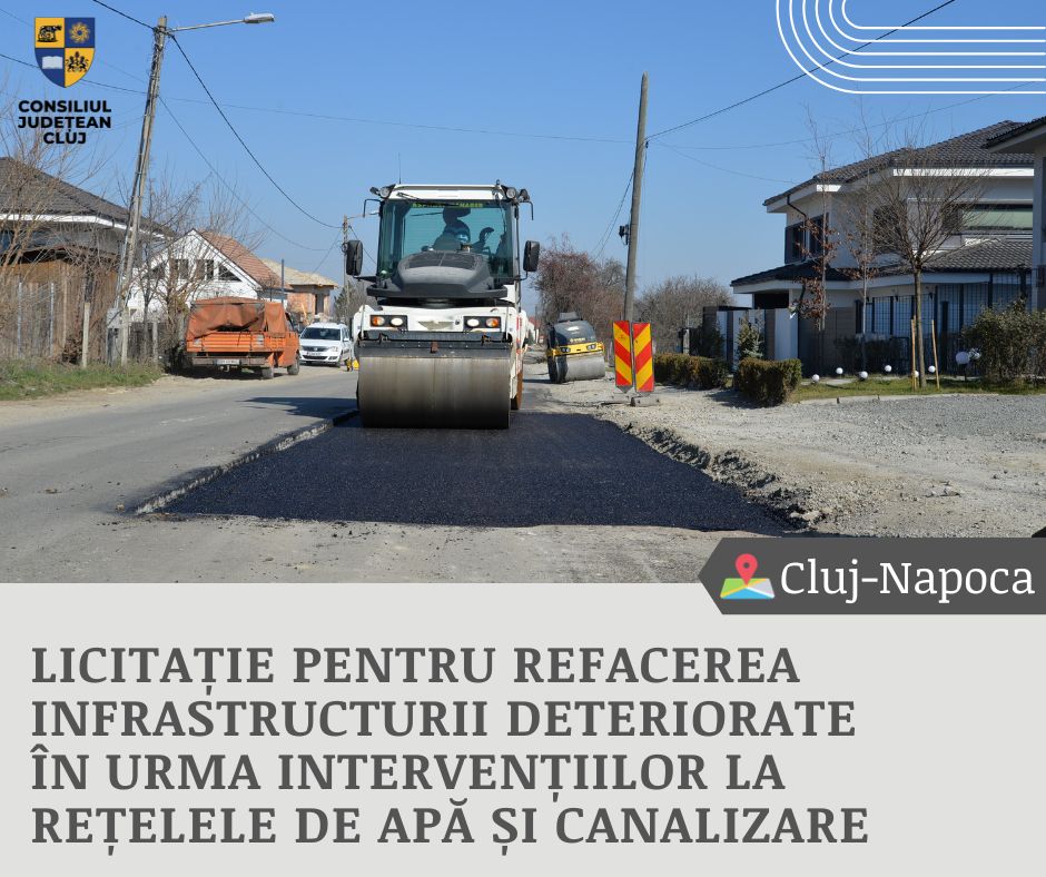 Compania de Apă Someș, sub autoritatea Consiliului Județean Cluj, a lansat licitația pentru refacerea infrastructurii urbane afectate de intervențiile la rețelele de apă și canalizare din Cluj-Napoca!