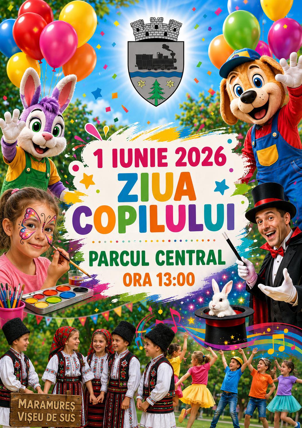 1 Iunie la Vișeu de Sus: Primăria pregătește o zi a copilăriei cu spectacole, jocuri și surprize în Parcul Central!