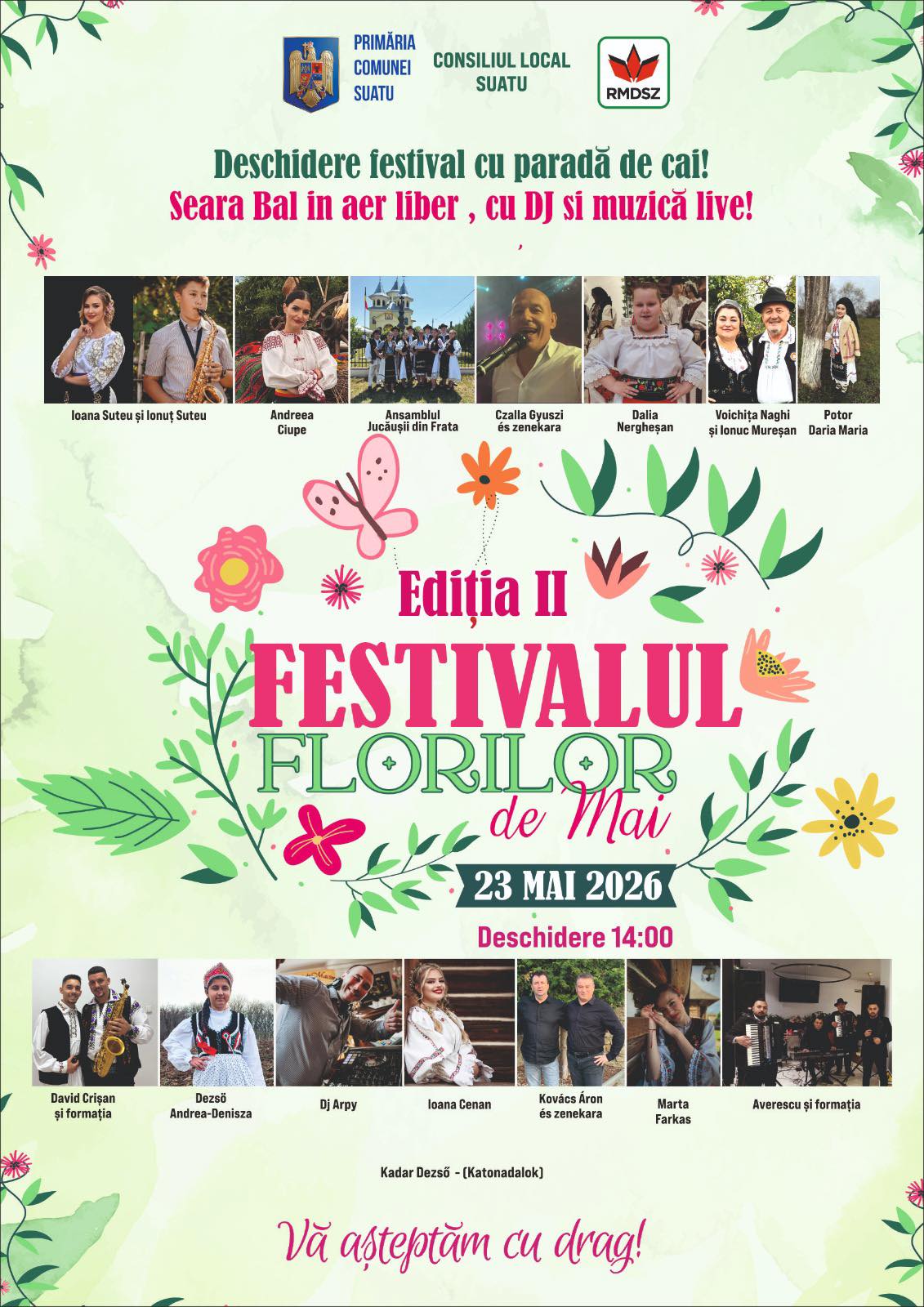 Festivalul Florilor de Mai, ediția a II-a, revine la Suatu, Cluj: paradă cu cai, muzică live și DJ pe 23 mai 2026!